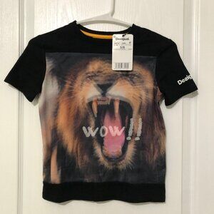 Desigual Kids Black T-Shirt With Lion Print Short‎ Sleeves Size 5/6 NWT